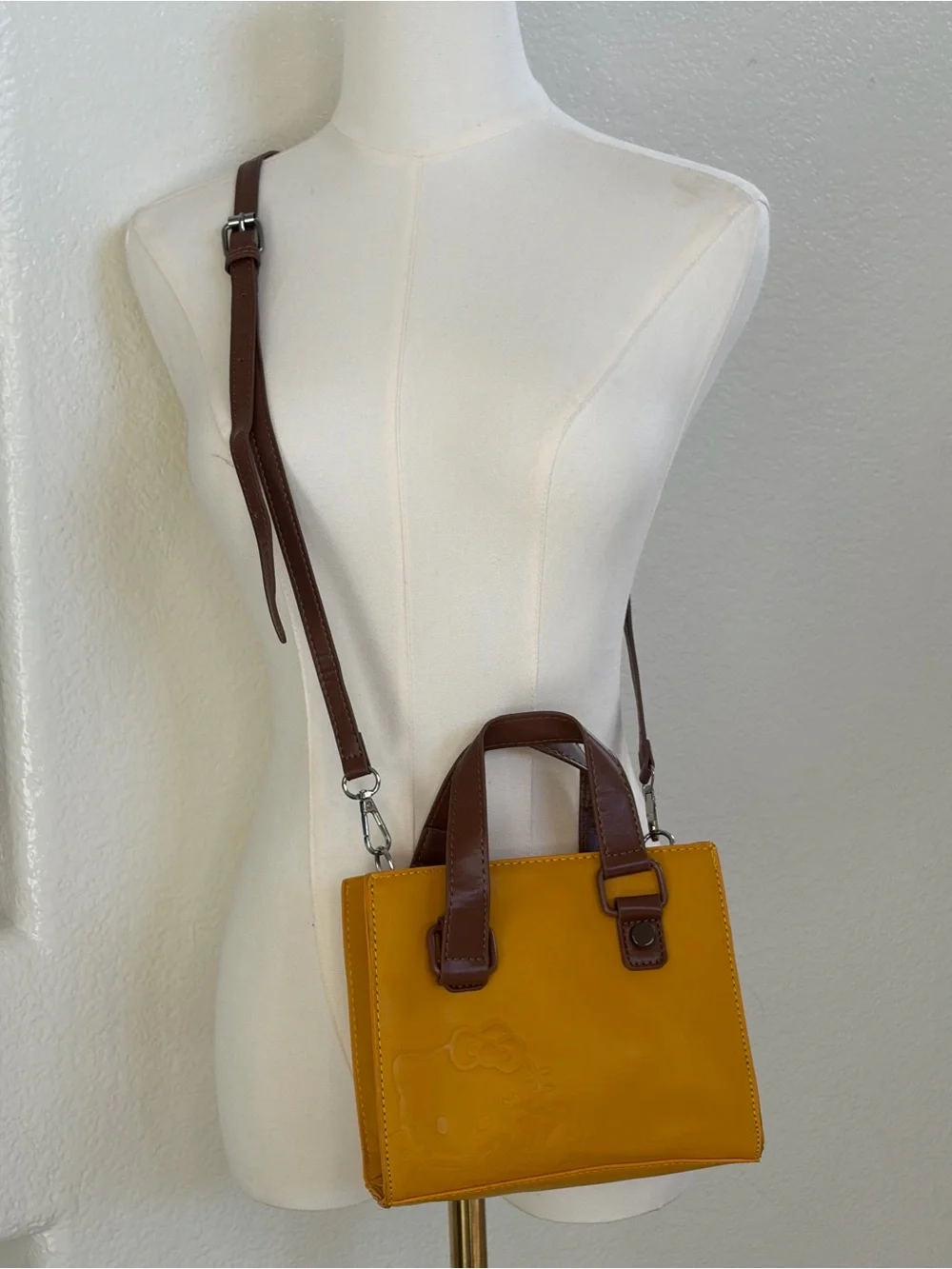 Sanrio Mustard Yellow and Brown Crossbody Satchel